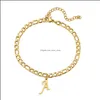 Link Chain Bracelets Jewelry 316L Stainless Steel Bracelet Curb Cuban Link Gold Color Letters A-Z Fashion For Men Women Basic Punk Drop Del