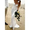 Sexy Simple Bohemian Sheath Wedding Dress V Neck Beach Satin Floor Length Backless Spaghetti Straps Bridal Gown Boho Custom