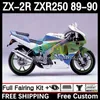 Kit de cuerpo completo para Kawasaki Ninja ZX 2R 2 R250 ZXR 250 ZX2R ZXR250 1989 1990 Bodywork 8DH.54 ZX-2R ZXR-250 89-98 ZX-R250 ZX2 R 89 90 Motocicleta VERDE blanco blanco blanco blanco blanco