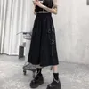 Gothique Taille Haute Cargo Jupes Femme Harajuku Lâche A-ligne Poche Midi Longue Jupe Noire Hip Hop Mode Streetwear OverSize 220401