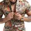 Camisas casuais masculinas 2022 estampa de leopardo sexy terno gola manga curta tops camisas masculinas