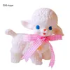 Pink Ribbon Bow Decor de borracha ovelha brinquedo clássico clássico feminino doce boneca de cordeiro para garotas quarto de quarto presente crianças 220707