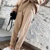 Streetwear Autumn Thick Pant Women Trousers 2020 Autumn Winter High midja Löst dragsko Elastisk midja Twist Radish Wool Pants LJ201029