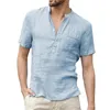 Polos para hombre, camiseta de manga corta de verano para hombre, camisa informal Led de algodón y lino, S-3XL transpirable para hombre