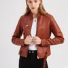 Ftlzz Spring Autumn Women Stand Collar Faux Leather Jacket Locomotive Style Pu Leather Short Coat Sxxxl Slim Outwear 220815