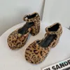 Dress Shoes High Quality 8 Cm Female Heels Mary Janes Fashion Sweet Leopard Ankle Strap Platform Women Pumps