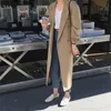 [EWQ] Korea Chic Temperament Khaki Blazer Damskie Jesienne Notched Loose Double Długosz Długi Rękaw Długie Kurtka 220402