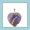 Diğer Mücevher Seti JLN Heart Yedi Çakra Kolye Yoga Şifa Yarı Değerli Taş Kristal Oniks Turkuaz Kolye 18 inç Pirinç Chai