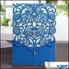 Greeting Cards Event Party Supplies Festive Home Garden Ll Wishmade Glitter Royal Blue Laser Cut Wedding Invitati Otu19