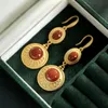 Dangle Lustre Designer Original Ancien Or Artisanat Incrusté Sud Rouge Jade Boucles D'oreilles Dames Élégantes JewelryDangle