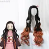 Anime Demon No Nezuko Wig Long Heat Hair Canthetic Hair Perucas Cosplay Complay و Bog Cap L220802