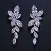 Fashion Bridal Jewelry Leaf Zircon Drop Earrings for Women Silver Rose Gold Color Crystal Wedding Earrings Brides Gift brinco CL0372