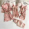 Çalışma Elbiseleri Rahat Ev Giymek Lingerie Suit Kadın Saten Düğün Pijama Bahar Dantel Trim Pijama Pijama Set Baskı Çiçek Gecelikler 2022