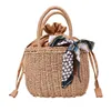 Borse per la spesa Borsa semplice per intrecciare la paglia per le donne Borse in rattan con coulisse Borsa per le vacanze al mare Borsa per le donne Boemia Borse portatili 220412