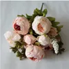 Boeket kunstmatige pioen zijden bloemen nep blad thuis bruiloft decoratie 10pcs / lot
