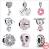 925 Sterling Srebrny Dangle Charm Rose Girl Boy Pink Spark Clip Crarm Bead Fit Pandora Charms Bransoletka DIY Akcesoria biżuterii