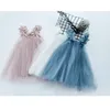 Summer Sweet Cute Leaf-Shaped Suspenders Fuffy Princess Dress Cotton, Yarn Girls Clothes Girl 3-14Y 220422