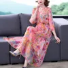 Kobiety boho print kwiatowy szyfon sukienka Midi Koreańska vintage przyczynowa sukienka przyczynowa wiosna lato światło elegancka plaża Sundress 220516
