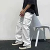 블랙 화이트 캐주얼 바지 남자 패션 느슨한 스트레이트 파이프 스트리트웨어 힙합 포켓화물 J220629