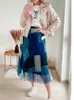 Dames geometrische print contrast mesh geplooid rokken hoge taille drie laag paraplu rok vrouwelijke harajuku B-179 220317