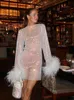 Casual Dresses Hirigin Sexy Feather Mesh See Through Long Sleeve Party Dress Female Sparkle Elegant Mini Summer For Women Night CL6299872