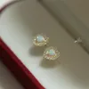 Stud Sterling Gümüş Kore Mikro Kirli Kristal Opal Kalp Kaplama 14K Altın Küpe Kadın Basit Cazibe Partisi Jewelrystud Moni22