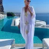 Zarif Altın İşlemeli Kaftan Retro V Boyun Beyaz Elbise Kadın Giysileri Yaz Plajı Giyim Yüzme Maxi Elbiseler N1373 220526