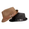 Men Party Top Hat Summer Paper Straw Jazz Fedora Hats with Belt Buckle Breathable Outdoor Travel Beach Sun Protection Cap