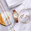 Armbanduhren 5pcs Uhrenset für Frauen Luxus Rose Gold Damen Quarz Casual Damenuhren Mode Armband Armreif Schmuck Reloj MujerWristw