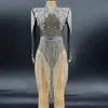 Stage Wear Cristalli brillanti Mesh Body sexy Strass scintillanti Frange Party Birthday Dress Nightclub Outfit Performance Costume Stage