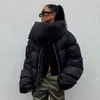2022 herbst Winter Schal Kragen Puffer Cropped Jacken Frauen Oversize Dicke Warme Blase Jacke Zipper Outfit Weibliche Casual Parka L220725