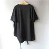 Oblique hem raw edge T-shirt deconstructed simple black and white short-sleeved shirt comfortable pure cotton base L220704