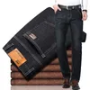 For Cold Slim Fit Stretch Thick Velvet Pants Warm Jeans Casual Grey Fleece Winter Men Black Elasticity Jean 220328