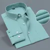 Men's Long Sleeve Business Casual Shirts Non-iron Regular Fit Solid Color Button-down Collar Bamboo Fiber Elastic Dress Shirt 220322