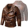 メンズ太い革のジャケット冬の秋の男性ファッションモーターサイクルジャケットフェイクファーファーカラー風力暖かいジャケットフリースジャケットマンL220801