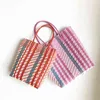 Casual vime tecido listrado bolsas femininas artesanal rattan sacos de ombro verão praia palha cesta saco grande capacidade tote 2021 g2186w