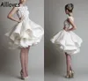 Ivoren baljurk korte cocktailjurken 3D bloemen kanten appliques juwelen nek formele club slijtage met rufffles knie lengte organza tiers Homecoming Party Vestidos CL0629