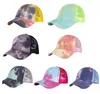 50 stilar hästsvans baseball cap criss cross messy bun hattar solros tvättade bomullsnackkåpor avslappnad sommar tie-dye utomhushatt för kvinnor män