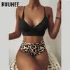 RUUHEE femmes maillot de bain côtelé taille haute solide noir blanc Push Up Bikini ensembles maillots de bain femme avec rembourré maillot de bain 220518