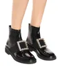 Luxo Brands Booties Sapatos Woman tornozelo Viv Chelsea Rangers Strass Buckle Boots Black Patent Leather Borracha Sole baixo salto 35-42