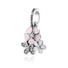 925 Sterling Silver Dangle Charming Newst Pink Daisy Flower Butterfly Charm Fit Pandora Charms Charms Bracciale Bracciale Accessori per gioielli fai -da -te