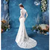 2022 Sexy Luxury Dubai Arabic Mermaid Wedding Dresses Bridal Gowns High Neck Illusion Lace Appliques Crystal Beaing Plus Size Tulle Formal With Flowers Open Back