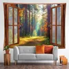 Outside Window Fantasy Forest Tapestry Natural Printed Large Wall Hanging Bohemian Rugs Mandala Art Decor J220804