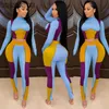 Women Tracksuits Designers Clothes 2021 Joggers Suit Sets Panelled Color Fashion Slim matching crop top Hip gym leggings Tight Two Piece Set