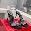 Fashion Designer Style Women's Sandals Sexy Open Toe Ankle Strap High Heels Rose Gold Snake Wrap Rhinestone High Heel Sandals Summer Top Quality Stiletto 35-41