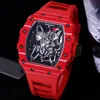 Röd kolfiber F1 MENS Titta på Luminous Skeleton Dial Japan Automatisk rörelse SAPPHIRE GLASS PERSONALISERAD RUMBLEM HANRSWATCH 44MM