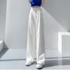 Retro solidny kolor dzikie proste spodnie na nogi żeńska wiosna koreańska moda wysoka talia