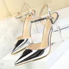 Bigtree Shoes Fashion High Heels Patent Leather Woman Pumps Sexy Women Blue Sliver Syletto Sandals 220721