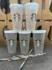 2022 Starbucks 24oz/710ml Plastic Mugs Tumbler Reusable Clear Drinking Flat Bottom Pillar Shape Lid Straw Cups mug The new hot product for factory direct sale ABKT