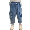 Småbarn Jeans Patchwork Jeans för flickor Solid Color Kids Jeans Girls Autumn Winter Baby Girl kläder 210412